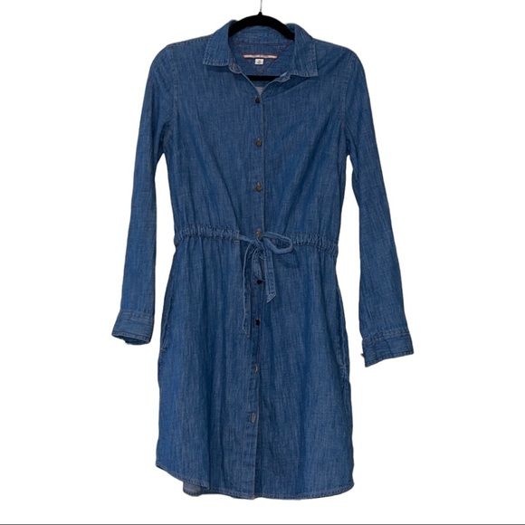 TOMMY HILFIGER small denim dress long sleeve pockets button down belted - Picture 13 of 13